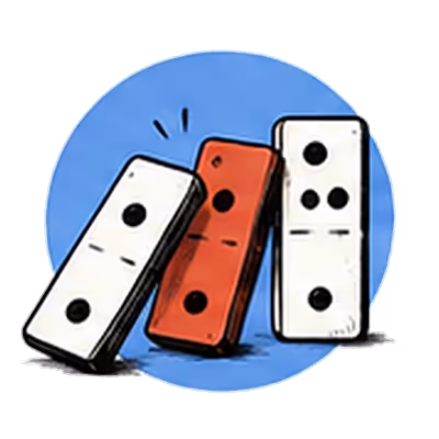 Three dominoes, the first tipping into the next