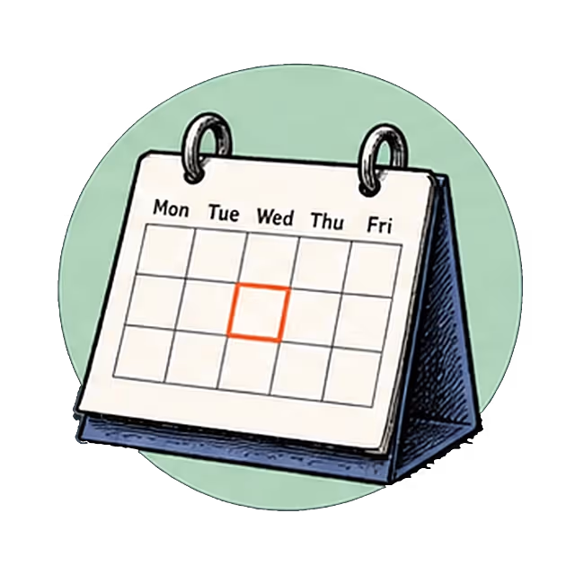 A desk calendar with one weekday boxed in red