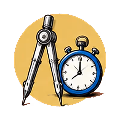 A drafting compass standing beside a stopwatch