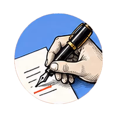 A hand with a fountain pen marking one line on a draft page