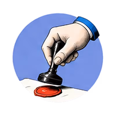 A hand pressing a stamp beside a red wax seal