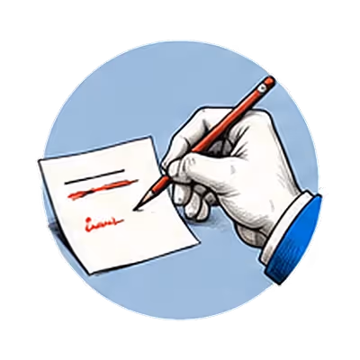 A hand striking a line in red pencil and writing a note beneath it
