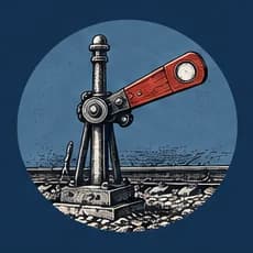 A railway signal lever raised to stop