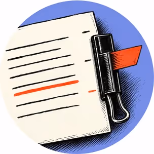 A clip holding a flag against a sheet, with one line marked