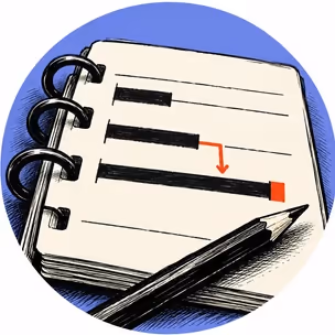 A bar sequence on a notepad with the last bar pushed later