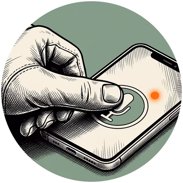 A gloved thumb pressing a microphone button on a phone