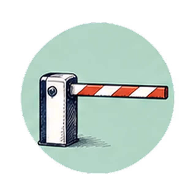 A striped barrier arm lowered across the way