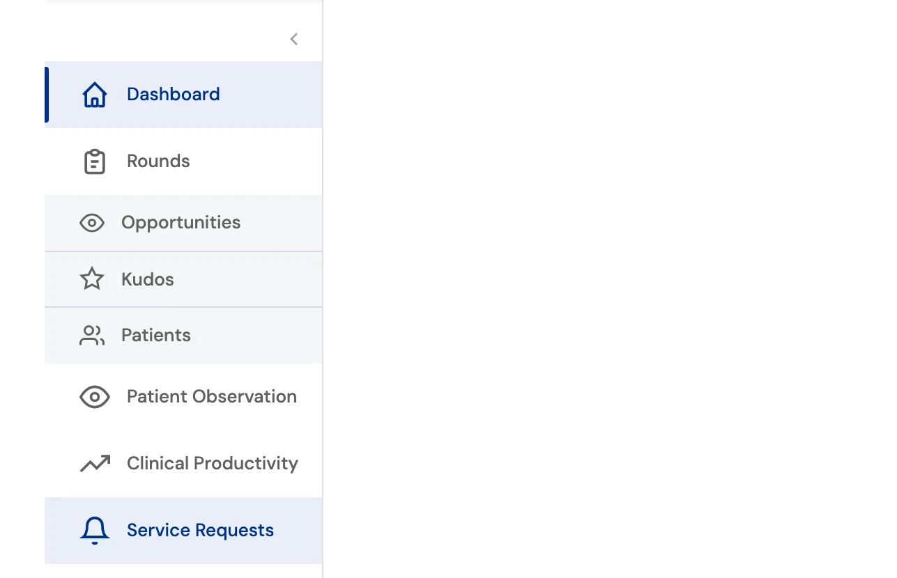 A close crop of Elevra's left sidebar, showing stacked navigation items with no visual grouping between them.
